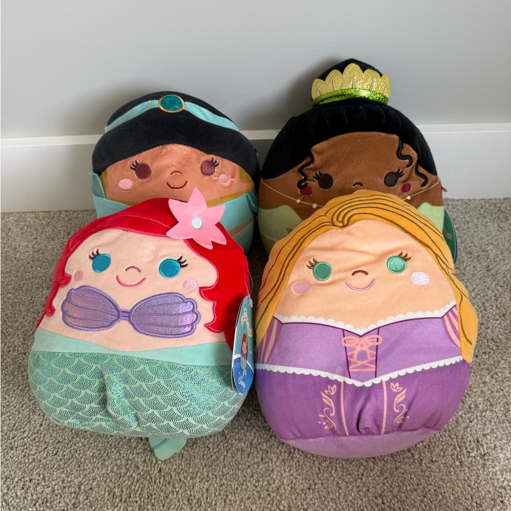 Squishmallow Disney Princess Plush Toy bundle - Red, Purple, Blue, Green